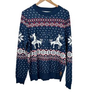 Tipsy Elves Mating Reindeer Tacky Christmas Sweater Mens L Blue Ugly